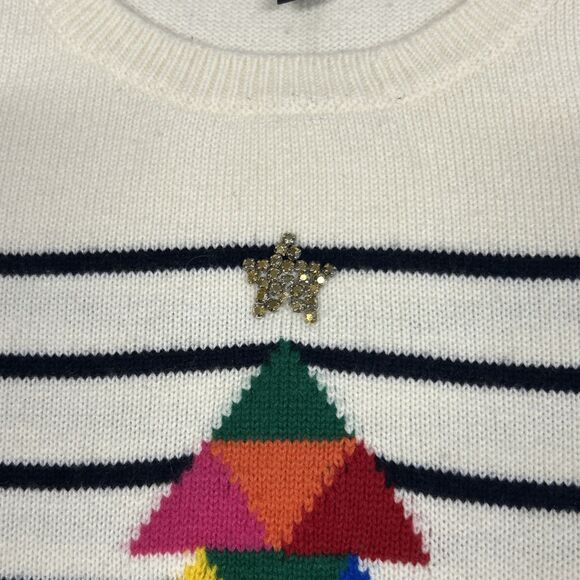Talbots Sweater Womens Medium Ivory Navy Holiday Christmas Tree Lambswool Soft - Picture 4 of 9